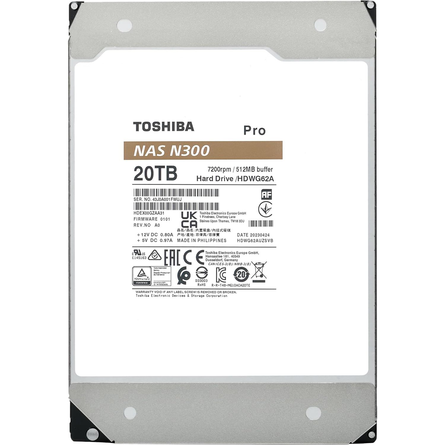 Жесткий диск Toshiba N300 Pro NAS 20Tb (HDWG62AXZSTB)